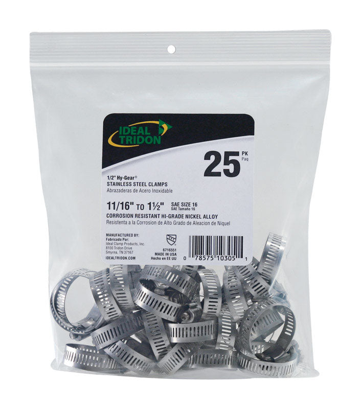 Ideal Tridon 11/16 in to 1-1/2 in. SAE 16 Silver Hose Clamp Stainless Steel Band
