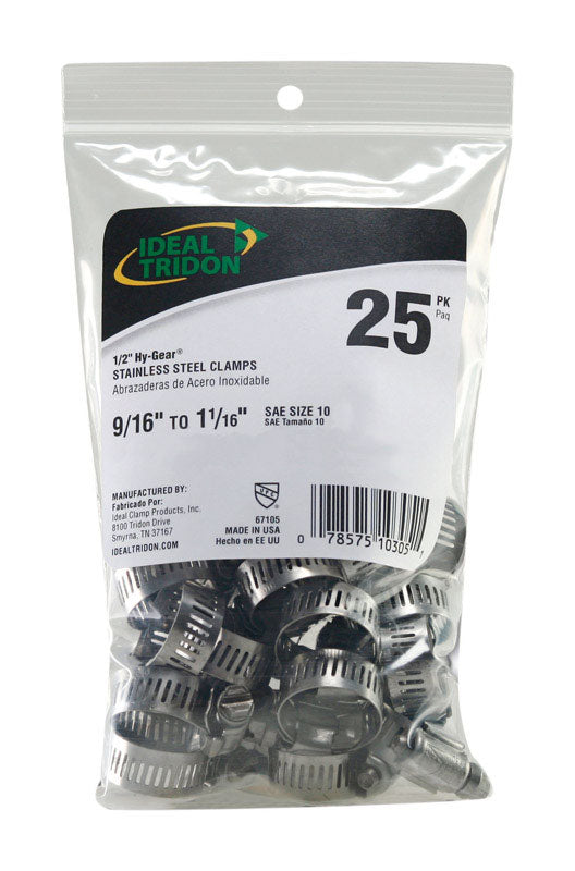 Ideal Tridon 1/2 in to 1-1/16 in. SAE 10 Silver Hose Clamp Stainless Steel Band