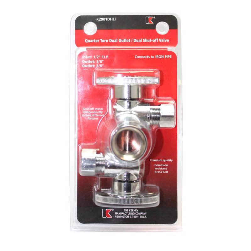 Keeney 1/2 in. FIP X 3/8 in. Compression Brass Dual Shut-Off Valve