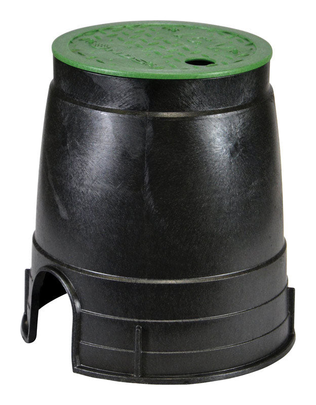 NDS 8.5 in. W X 8.5 in. D X 8.5 in. H Round Valve Box with Overlapping Cover Black/Green