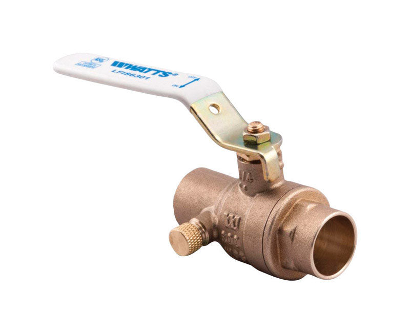 Watts 1/2 in. Brass Solder Ball Valve with Drain Full Port Lever