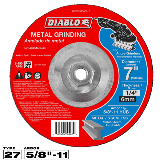 Diablo 7 in. D X 5/8-11 in. X 1/4 in. thick Aluminum Oxide Metal Grinding Disc 1 pc
