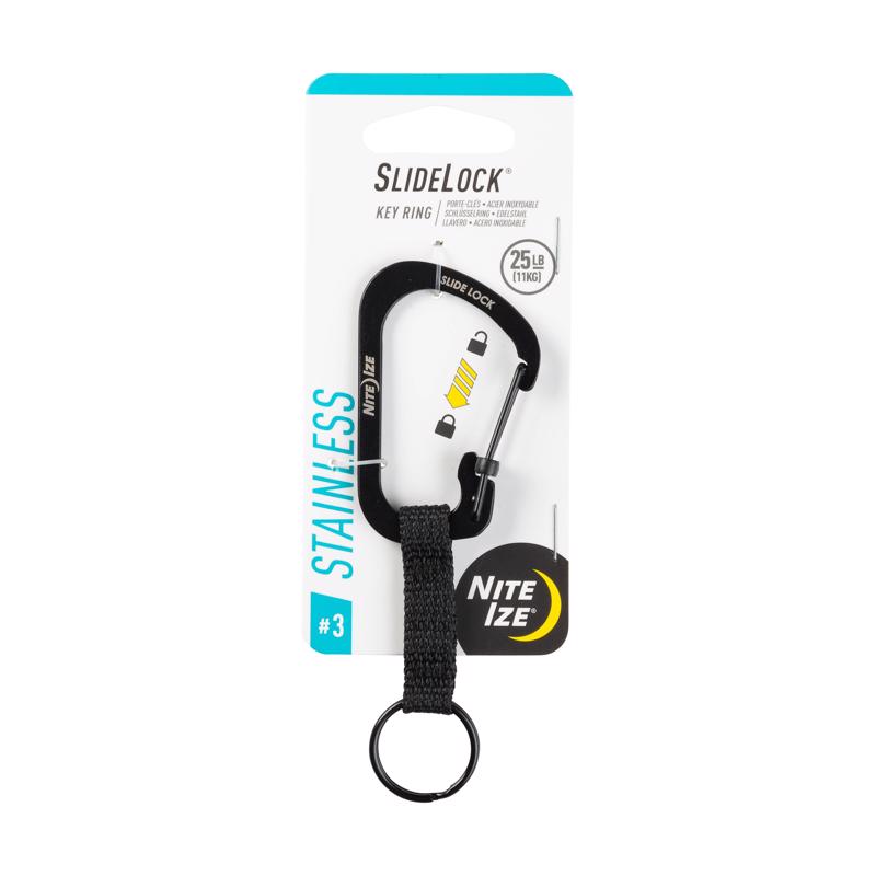 Nite Ize SlideLock Stainless Steel Black Locking Carabiner Key Ring