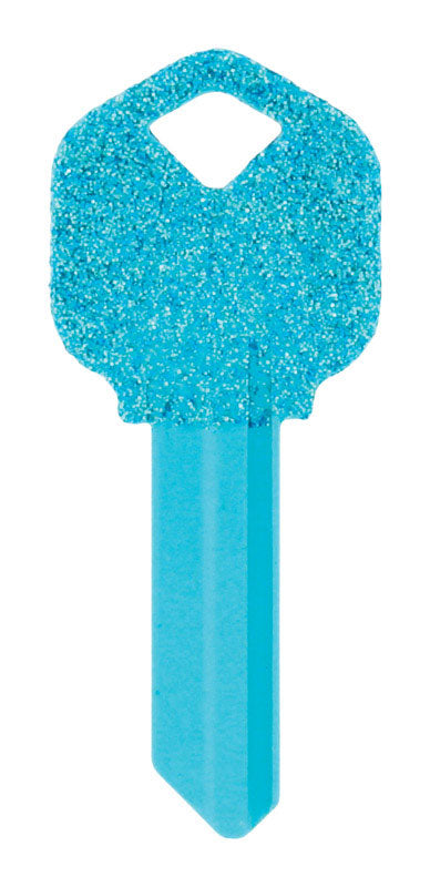 HILLMAN DIVA Blue Glitter House/Office Universal Key Blank Single Blue