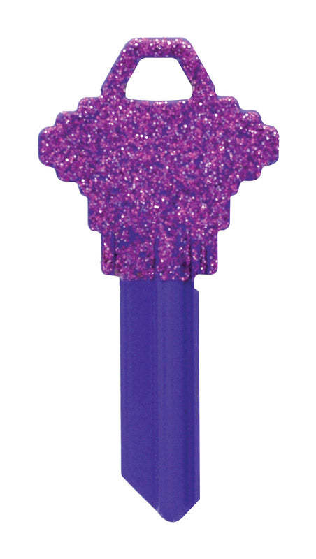 HILLMAN DIVA Purple Glitter House/Office Universal Key Blank Single Purple