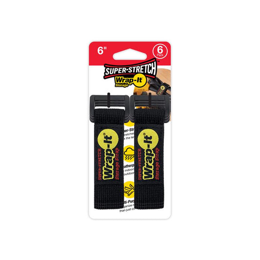 Wrap-It Super-Stretch 1 in. W X 6 in. L Black Stretch Storage Straps 10 lb 6 pk