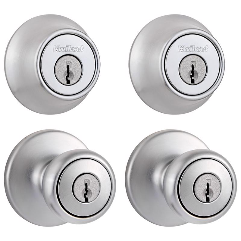 Kwikset Tylo Satin Chrome Deadbolt and Entry Door Knob 1-3/4 in.
