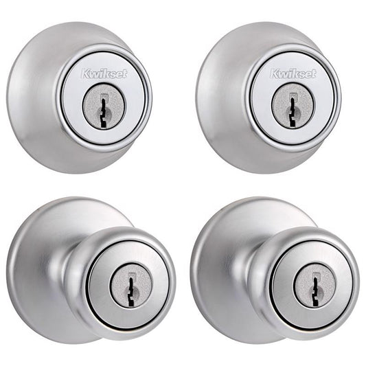 Kwikset Tylo Satin Chrome Deadbolt and Entry Door Knob 1-3/4 in.