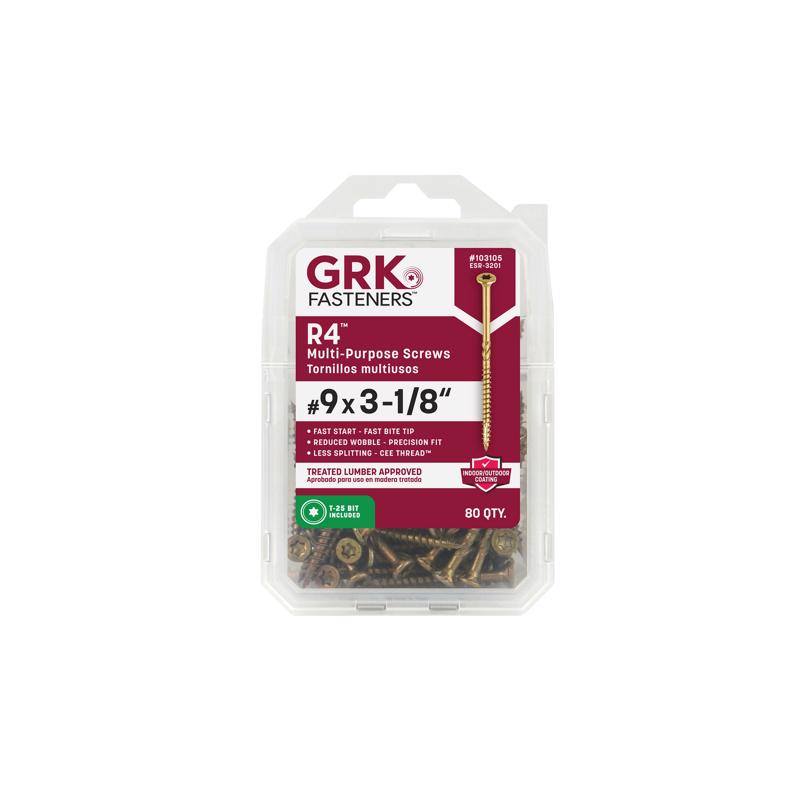 GRK Fasteners No. 9 X 3-1/8 in. L Star Climatek Coarse Wood Screws 80 pk