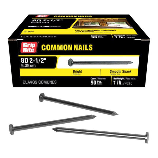Grip-Rite 8D 2-1/2 in. Common Bright Steel Nail Flat Head 1 lb