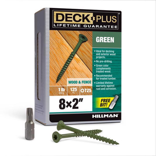 HILLMAN Deck Plus No. 8 Ga. X 2 in. L Green Star Flat Head Exterior Deck Screws 1 lb 125 pk