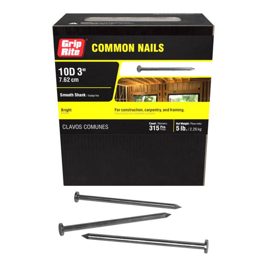 Grip-Rite 10D 3 in. Common Bright Steel Nail Flat Head 5 lb
