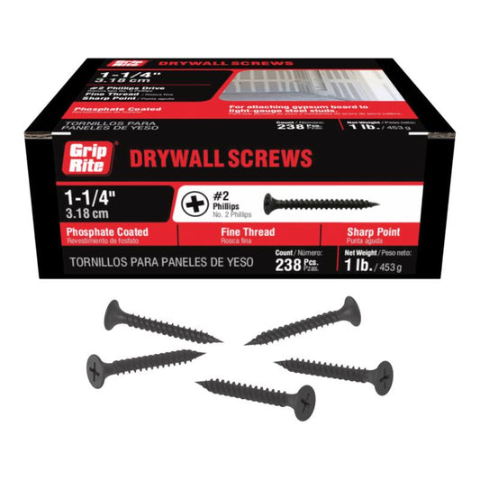 Grip-Rite No. 6 X 1-1/4 in. L Phillips Fine Drywall Screws 1 lb 258 pk