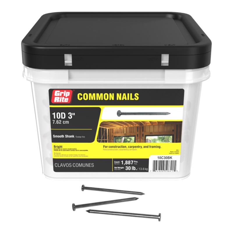 Grip-Rite 10D 3 in. Common Bright Steel Nail Flat Head 30 lb