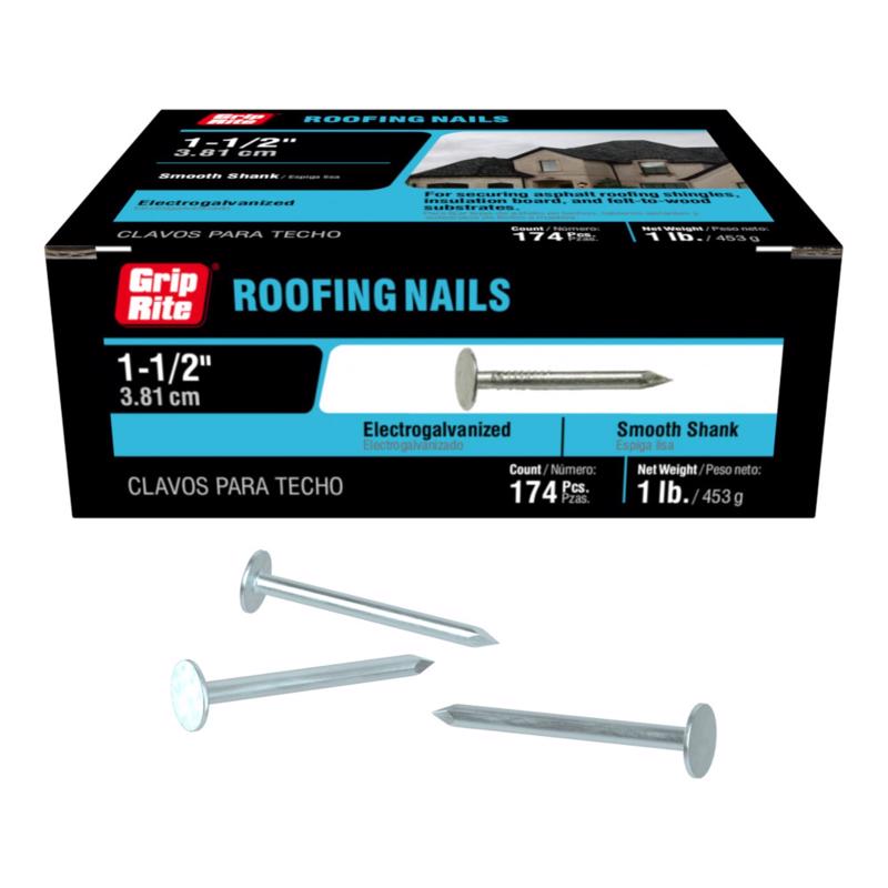 Grip-Rite 1-1/2 in. Roofing Electro-Galvanized Steel Nail Flat Head 1 lb