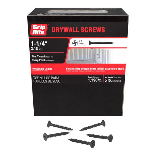 Grip-Rite No. 6 X 1-1/4 in. L Phillips Fine Drywall Screws 5 lb 1290 pk