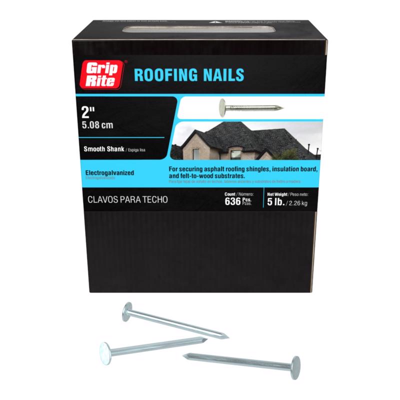 Grip-Rite 2 in. Roofing Electro-Galvanized Steel Nail Flat Head 5 lb