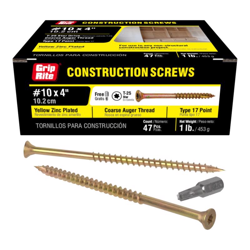 Grip-Rite No. 10 wire X 4 in. L Phillips Bugle Head Coarse Construction Screws