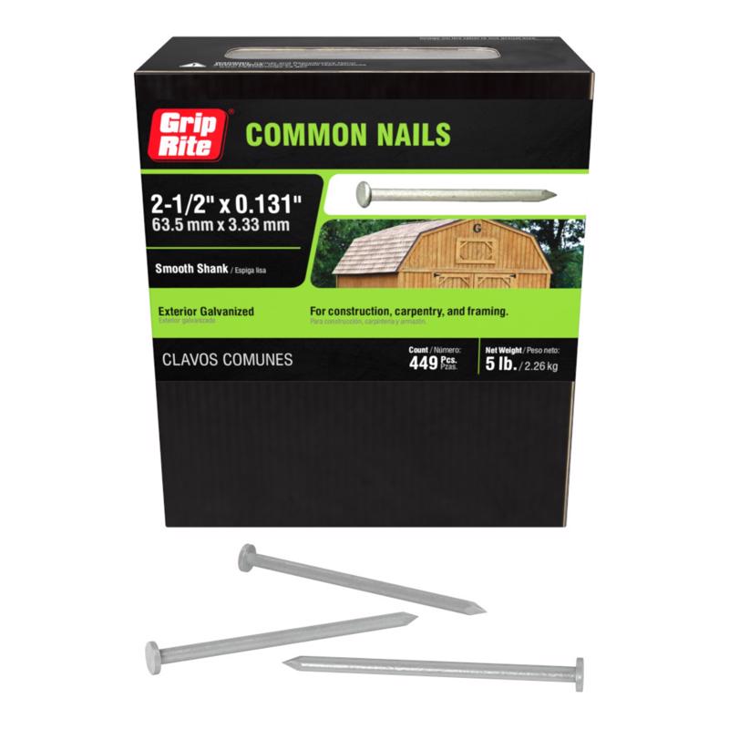 Grip-Rite 8D 2-1/2 in. Common Hot-Dipped Galvanized Steel Nail Flat Head 5 lb