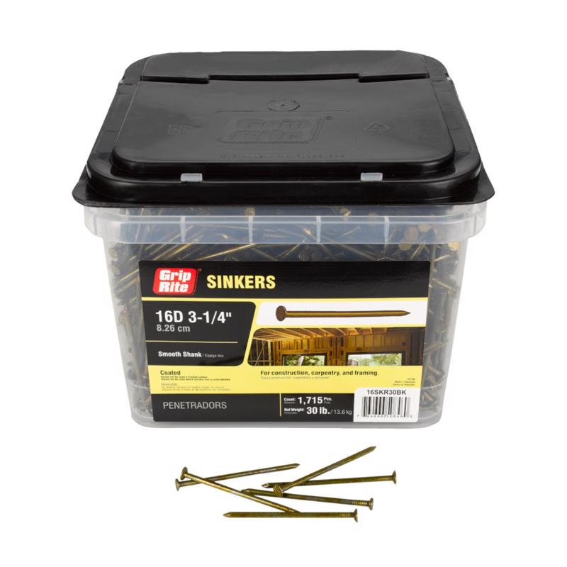 Grip-Rite 16D 3-1/4 in. Sinker Coated Steel Nail Flat Head 30 lb