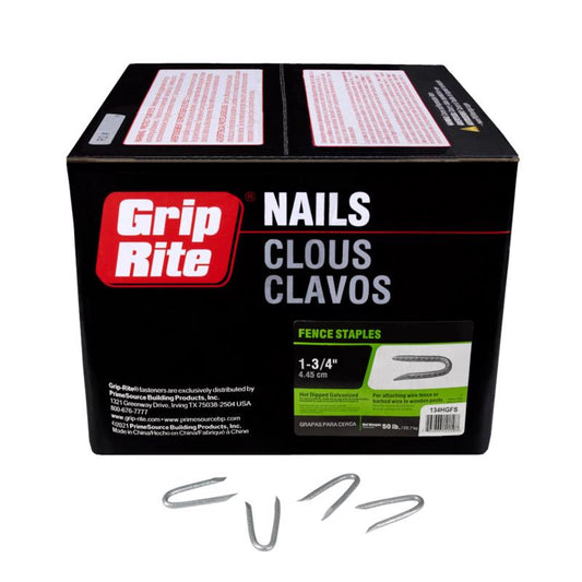 Grip-Rite 1/4 in. W X 1-3/4 in. L Hot-Dipped Galvanized Steel Fence Staples 9 Ga. 3050 pk 50 lb