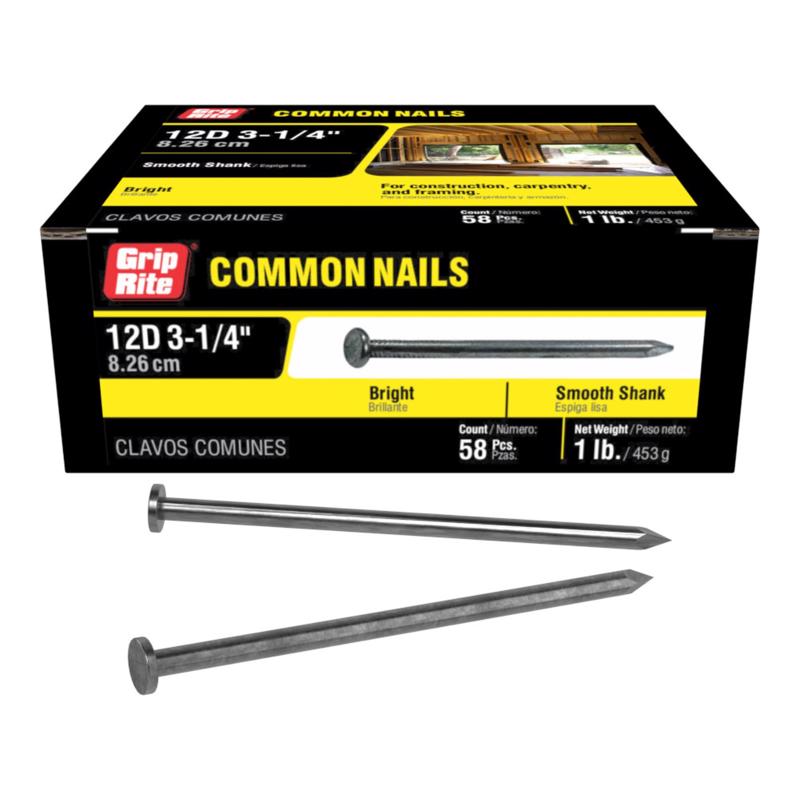 Grip-Rite 12D 3-1/4 in. Common Bright Steel Nail Flat Head 1 lb