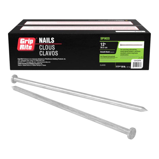 Grip-Rite 12 in. Spike Hot-Dipped Galvanized Steel Nail Flat Head 50 lb