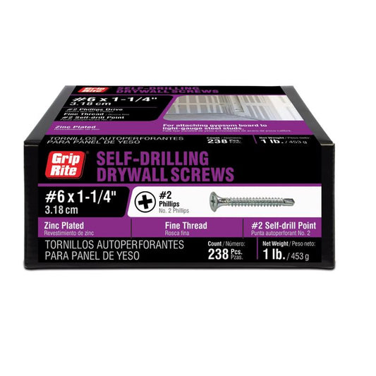 Grip-Rite No. 6 wire X 1-1/4 in. L Phillips Fine Drywall Screws 1 lb 238 pk