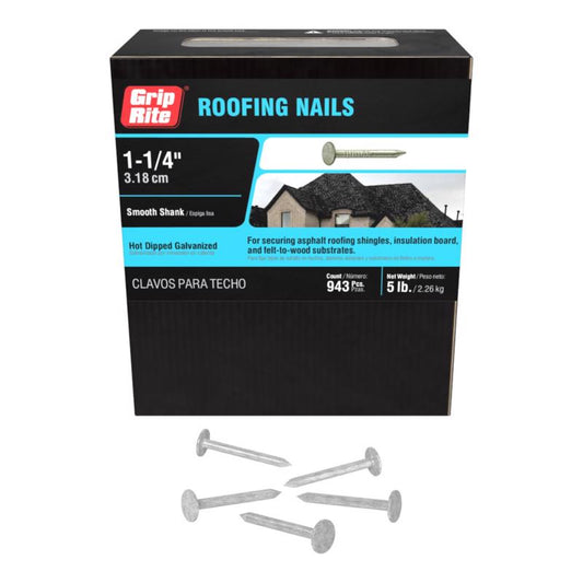Grip-Rite 1-1/4 in. Roofing Hot-Dipped Galvanized Steel Nail Flat Head 5 lb