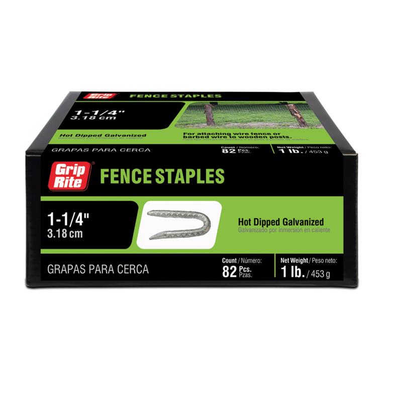 Grip-Rite No. 9 X 1/4 in. W X 1-1/4 in. L Hot-Dipped Galvanized Steel Fence Staples 9 Ga. 87 pk 1 lb
