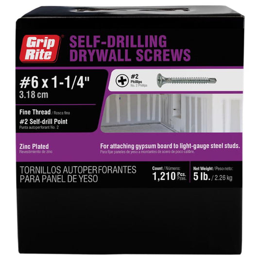 Grip-Rite No. 6 wire X 1-1/4 in. L Phillips Fine Drywall Screws 5 lb 1290 pk