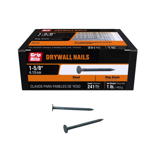 Grip-Rite 1-5/8 in. Drywall Galvanized Steel Nail Flat Head 1 lb