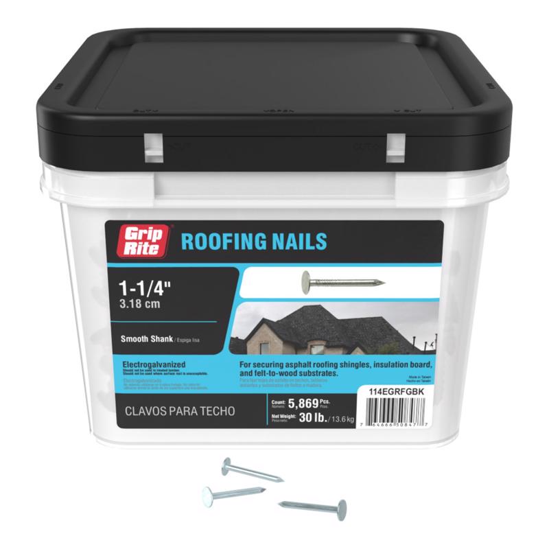 Grip-Rite 1-1/4 in. Roofing Electro-Galvanized Steel Nail Flat Head 30 lb