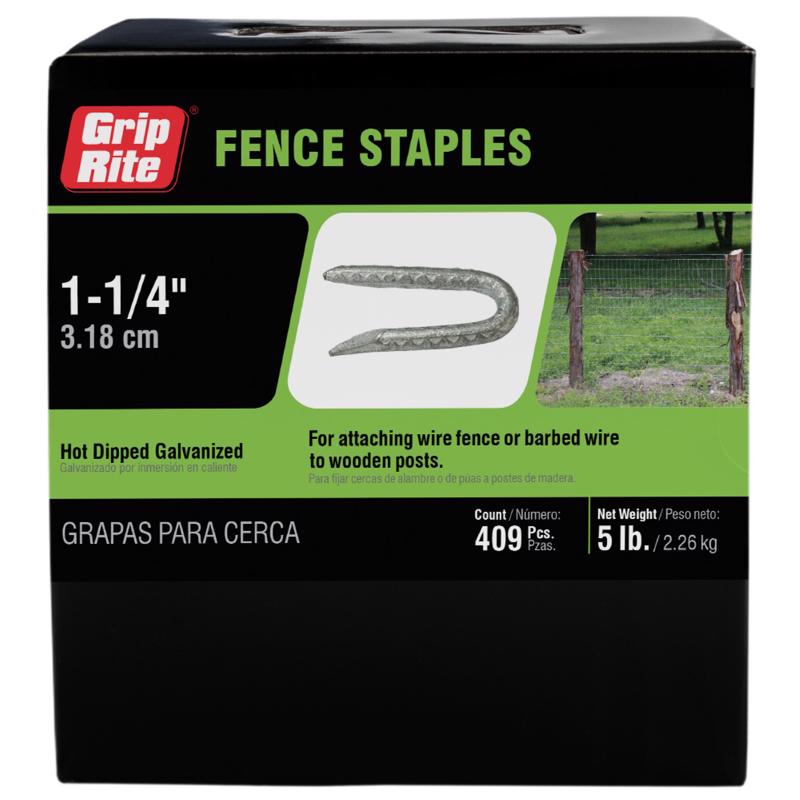 Grip-Rite No. 9 X 1/4 in. W X 1-1/4 in. L Hot-Dipped Galvanized Steel Fence Staples 9 Ga. 5 lb