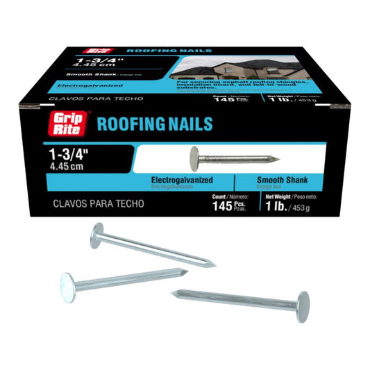 Grip-Rite 1-3/4 in. Roofing Electro-Galvanized Steel Nail Flat Head 1 lb
