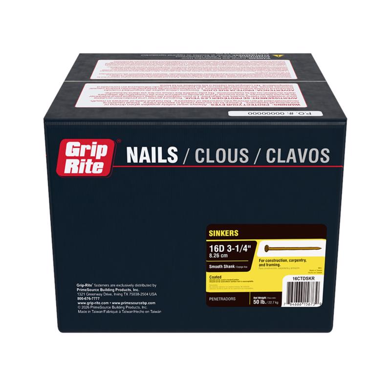 Grip-Rite 16D 3-1/4 in. Sinker Coated Steel Nail Countersunk Head 50 lb
