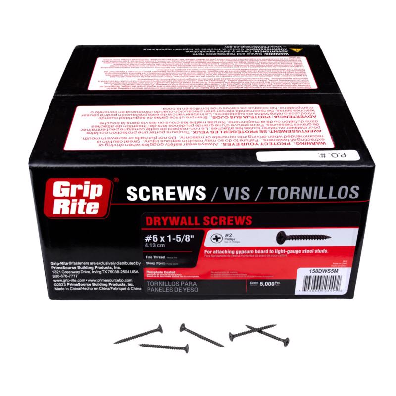 Grip-Rite No. 6 wire X 1-5/8 in. L Phillips Fine Drywall Screws 22 lb 5000 pk