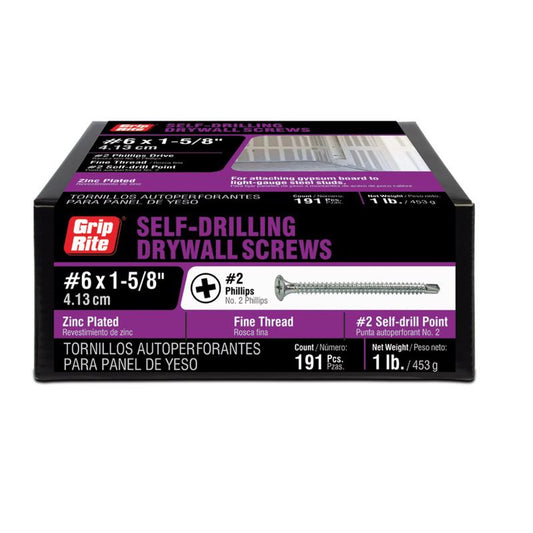Grip-Rite No. 6 wire X 1-5/8 in. L Phillips Fine Drywall Screws 1 lb 200 pk