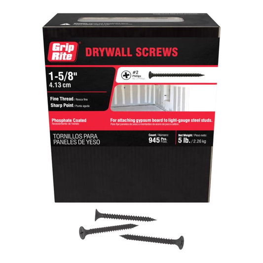 Grip-Rite No. 6 X 1-5/8 in. L Phillips Fine Drywall Screws 5 lb 1000 pk