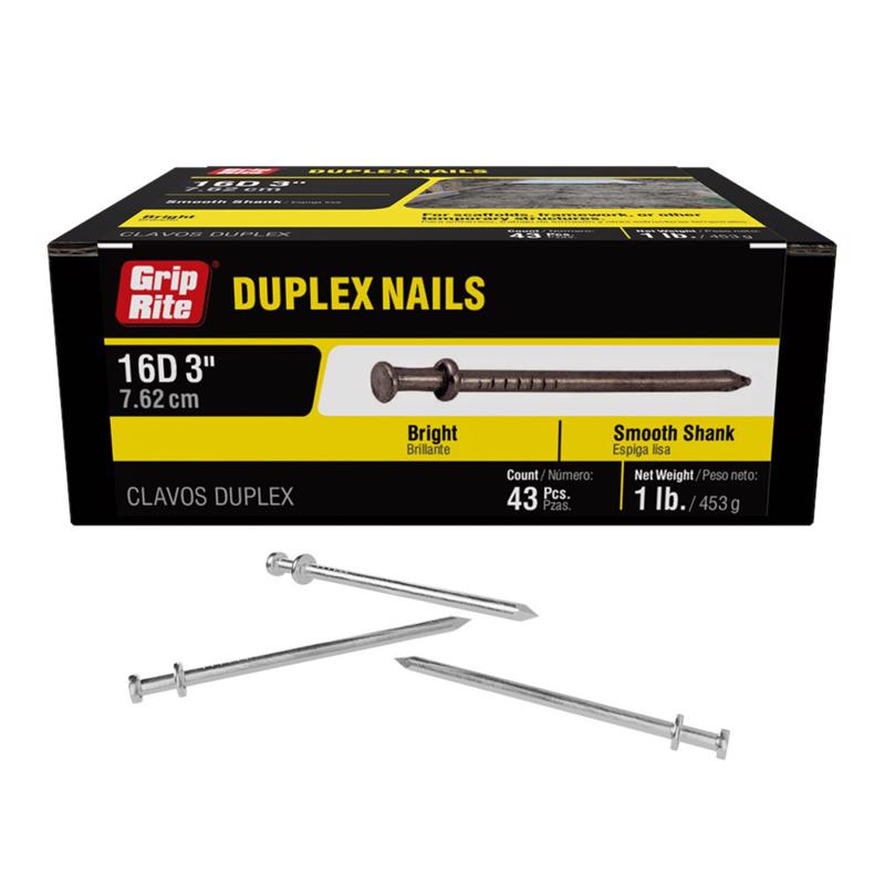 Grip-Rite 16D 3 in. Duplex Bright Steel Nail Double Head 1 lb