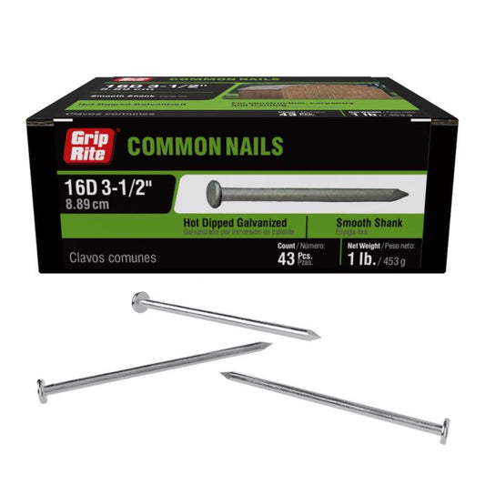 Grip-Rite 16D 3-1/2 in. Common Hot-Dipped Galvanized Steel Nail Flat Head 1 lb
