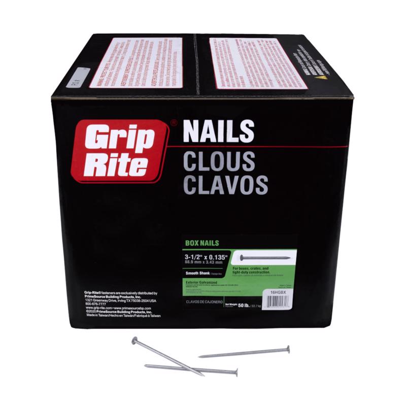 Grip-Rite 16D 3-1/2 in. Box Hot-Dipped Galvanized Steel Nail Flat Head 50 lb