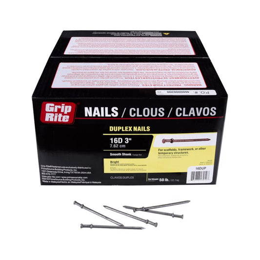 Grip-Rite 16D 3 in. Duplex Bright Steel Nail Double Head 50 lb
