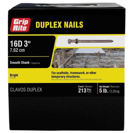 Grip-Rite 16D 3 in. Duplex Bright Steel Nail Double Head 5 lb