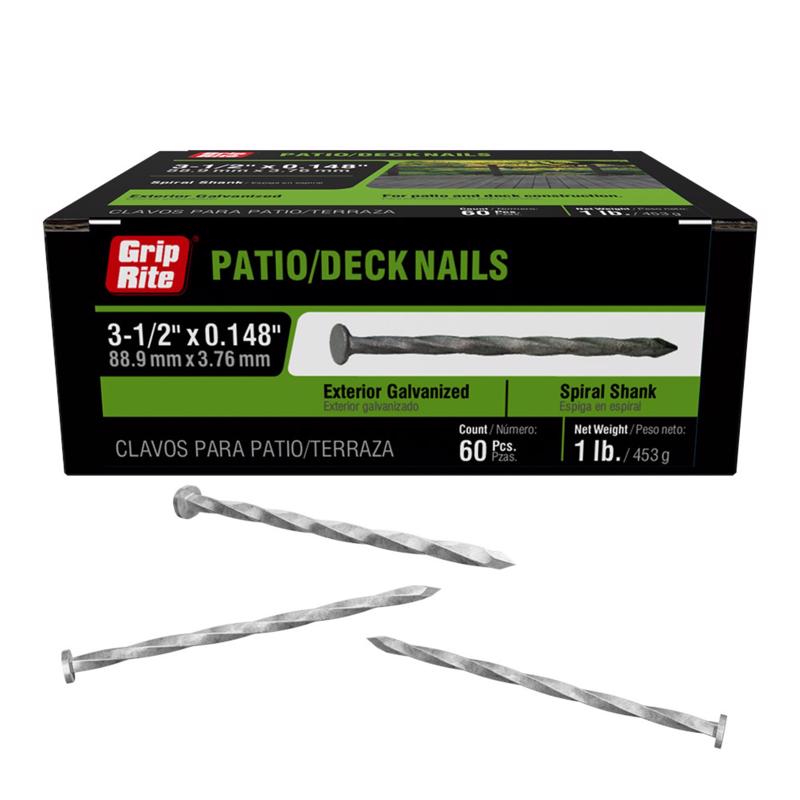 Grip-Rite 16D 3-1/2 in. Deck Hot-Dipped Galvanized Steel Nail Flat Head 1 lb