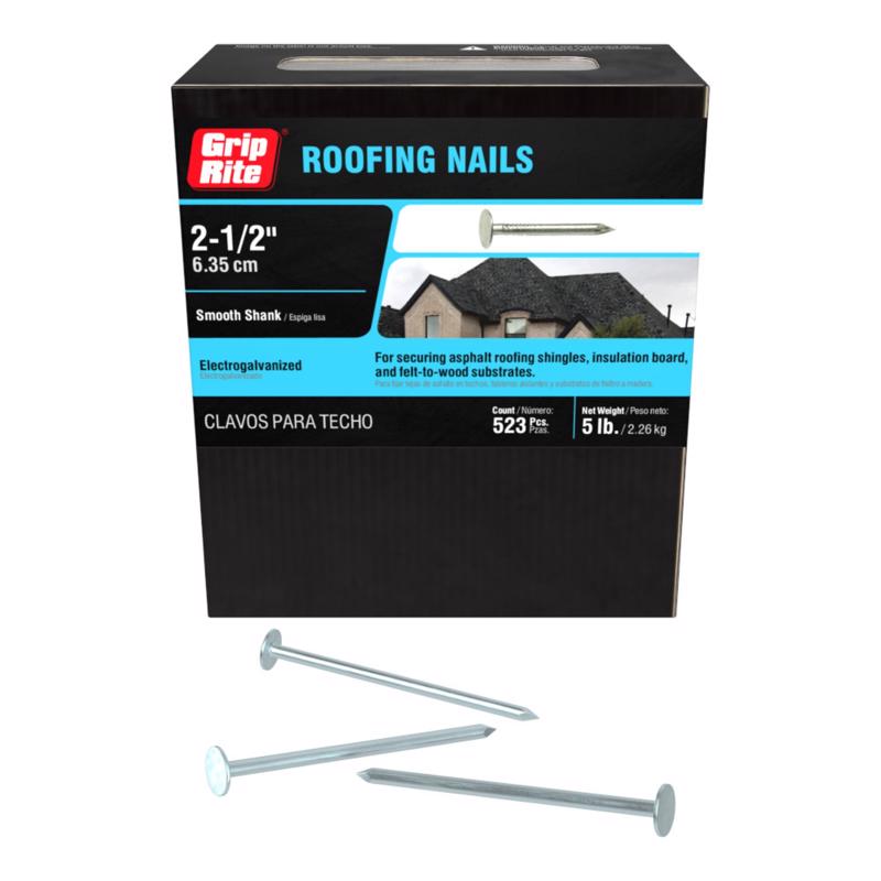 Grip-Rite 2-1/2 in. Roofing Electro-Galvanized Steel Nail Flat Head 5 lb
