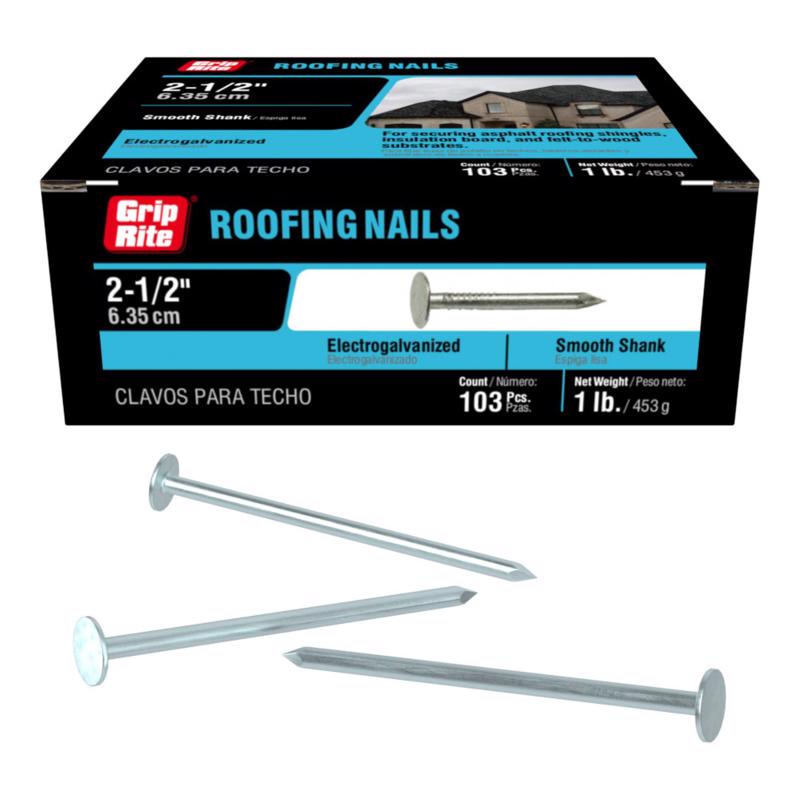 Grip-Rite 2-1/2 in. Roofing Electro-Galvanized Steel Nail Flat Head 1 lb