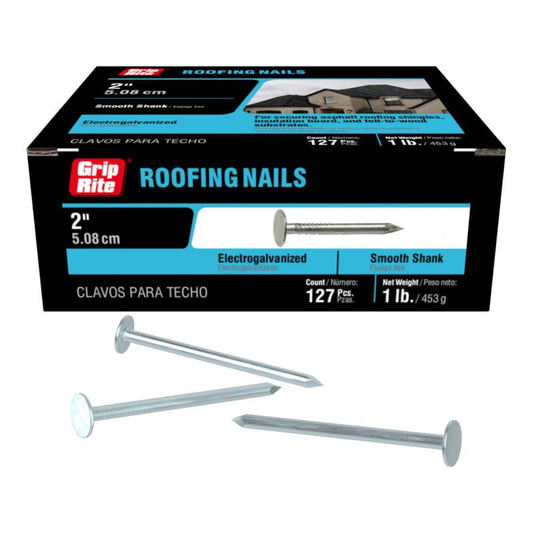Grip-Rite 2 in. Roofing Electro-Galvanized Steel Nail Flat Head 1 lb