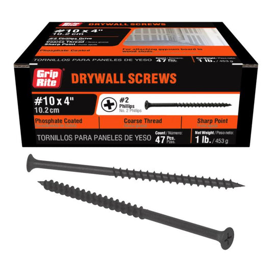 Grip-Rite No. 10 wire X 4 in. L Phillips Coarse Drywall Screws 1 lb 43 pk
