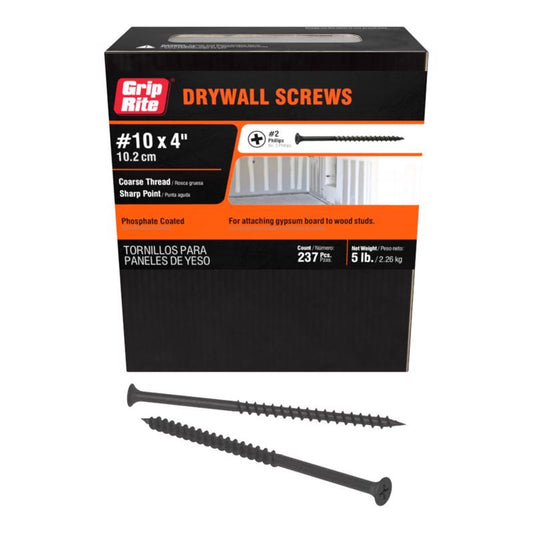 Grip-Rite No. 10 wire X 4 in. L Phillips Coarse Drywall Screws 5 lb 215 pk